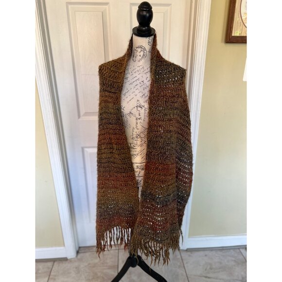 Handmade Knit shawl Earthtone Scarf One Size Fits All - Picture 4 of 5